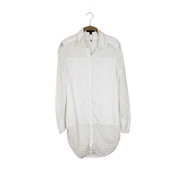 Banana Republic Eyelet Tunic White Button Up Sheer Size 8 - Picture 1 of 5
